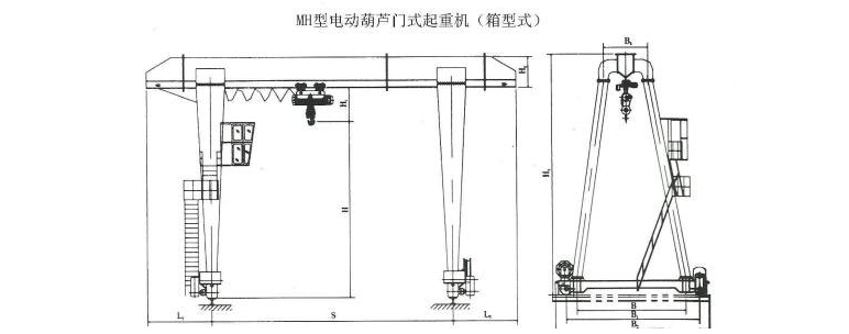 MH型電動(dòng)葫蘆單梁門式起重機(jī)結(jié)構(gòu)圖